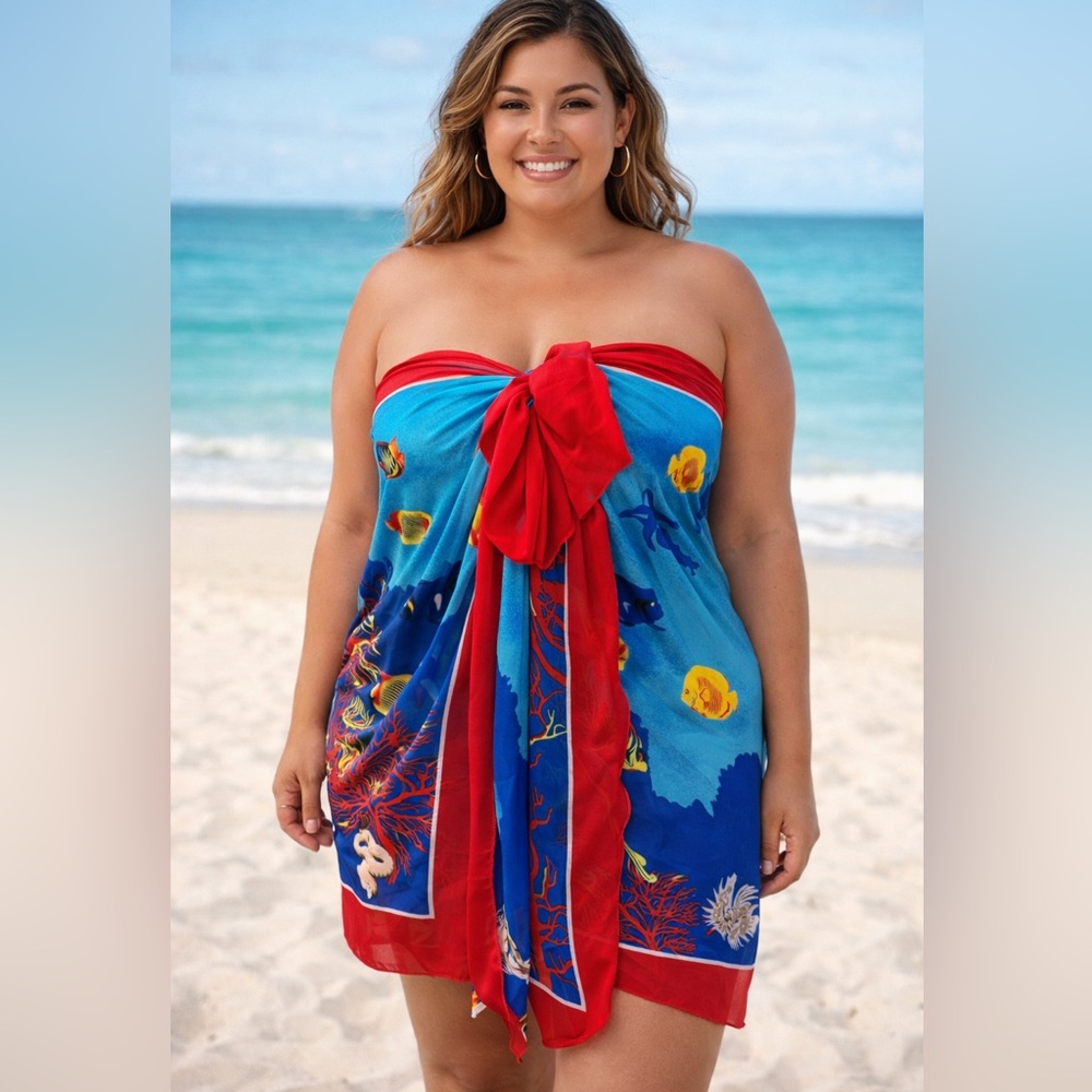 XL Coral Reef Tropical Fish Beach Sarong Wrap Cover Up Oversized Red Sea